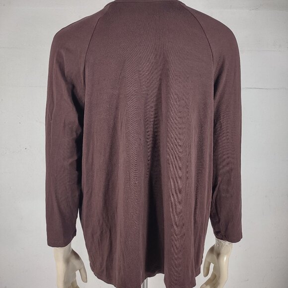 Garnet Hill brown pleated neck long sleeve shirt blouse ladies size Large - Picture 4 of 7